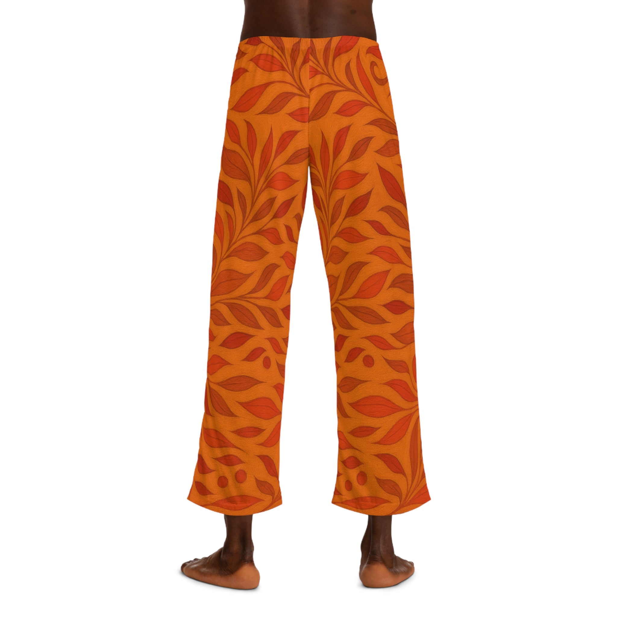 Orange Leaf Print Men's Pajama Pants Printify