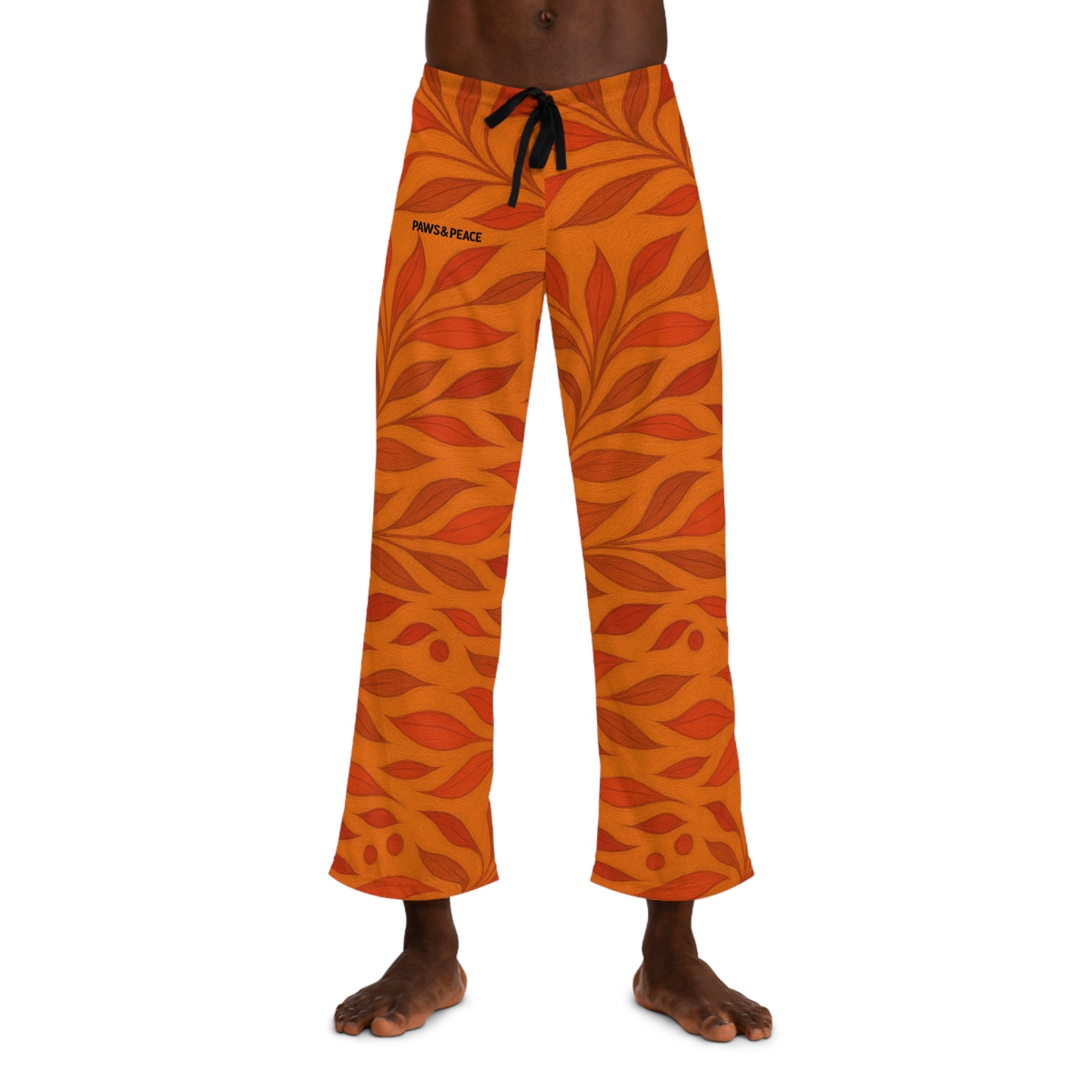 Orange Leaf Print Men's Pajama Pants Printify