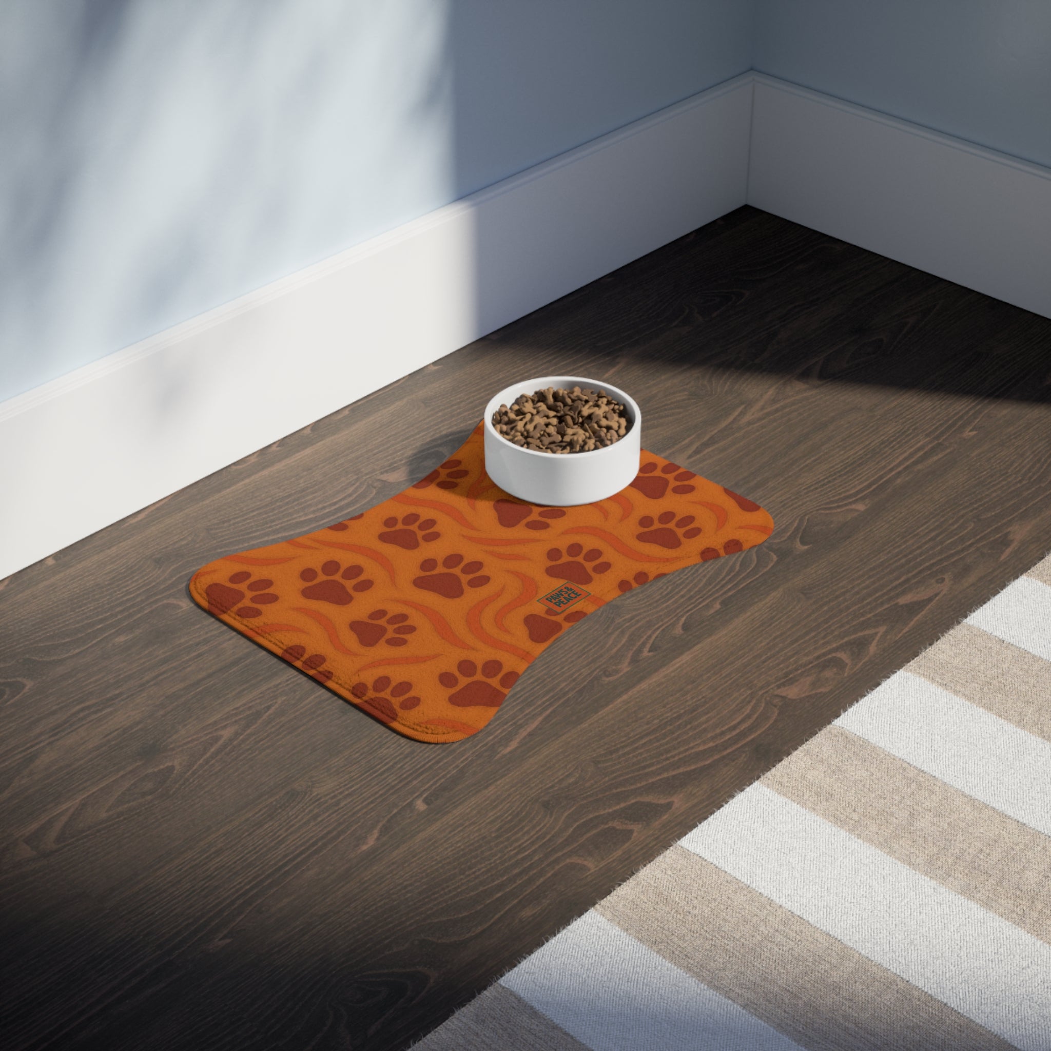 Paws&Peace Warm Paw Print Pet Feeding Mat Printify