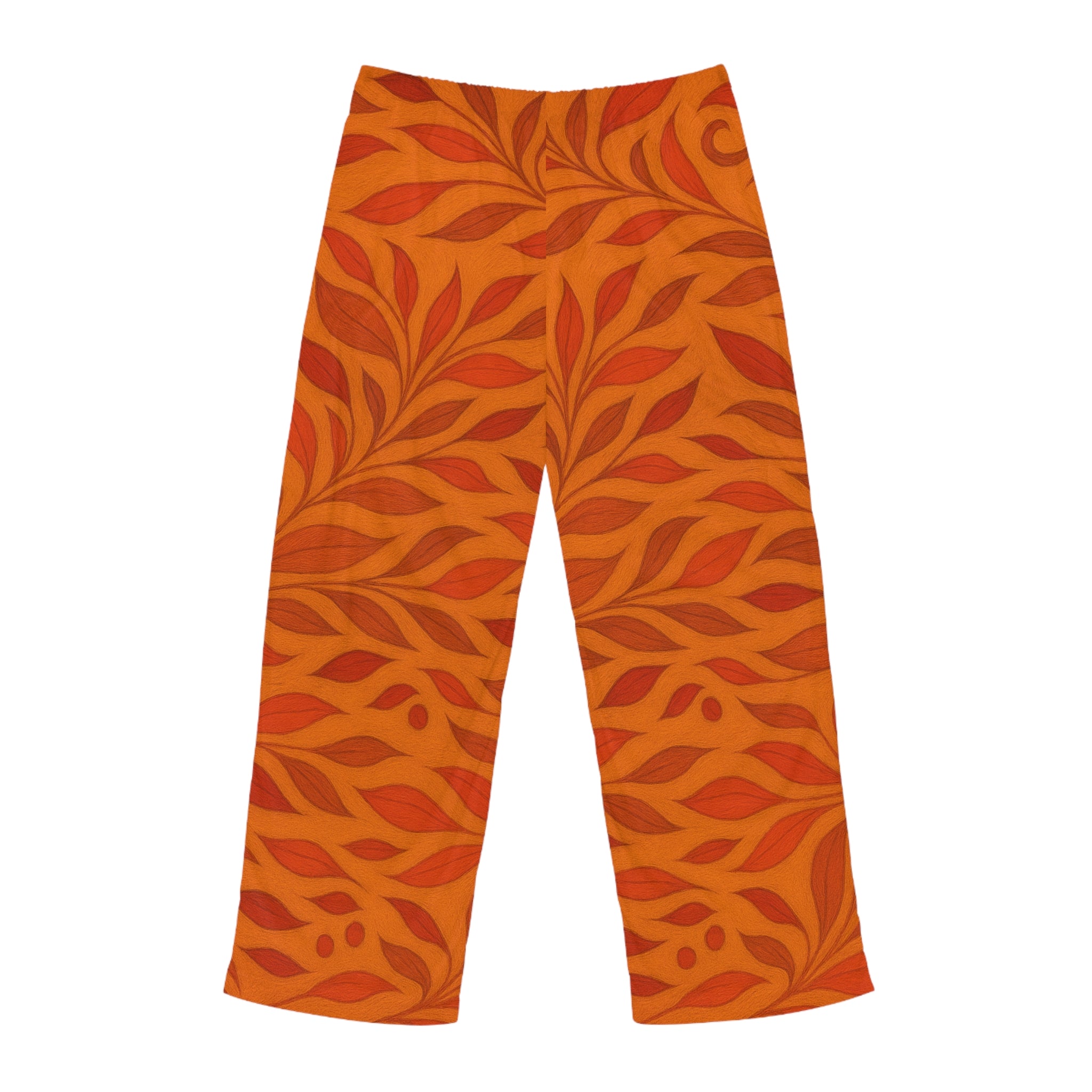 Orange Leaf Print Men's Pajama Pants Printify