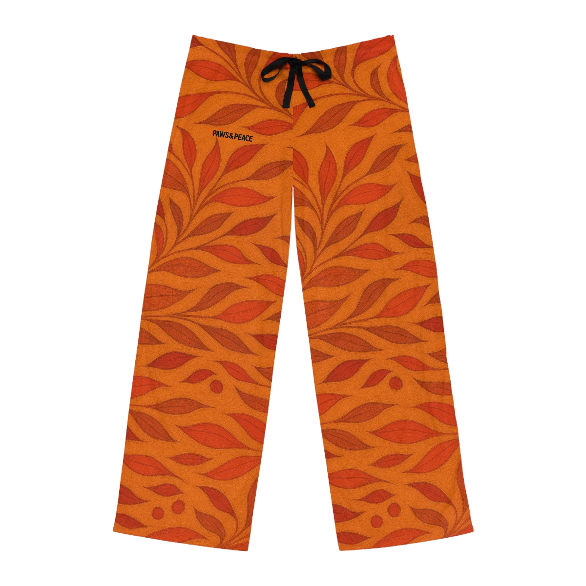 Orange Leaf Print Men's Pajama Pants Printify
