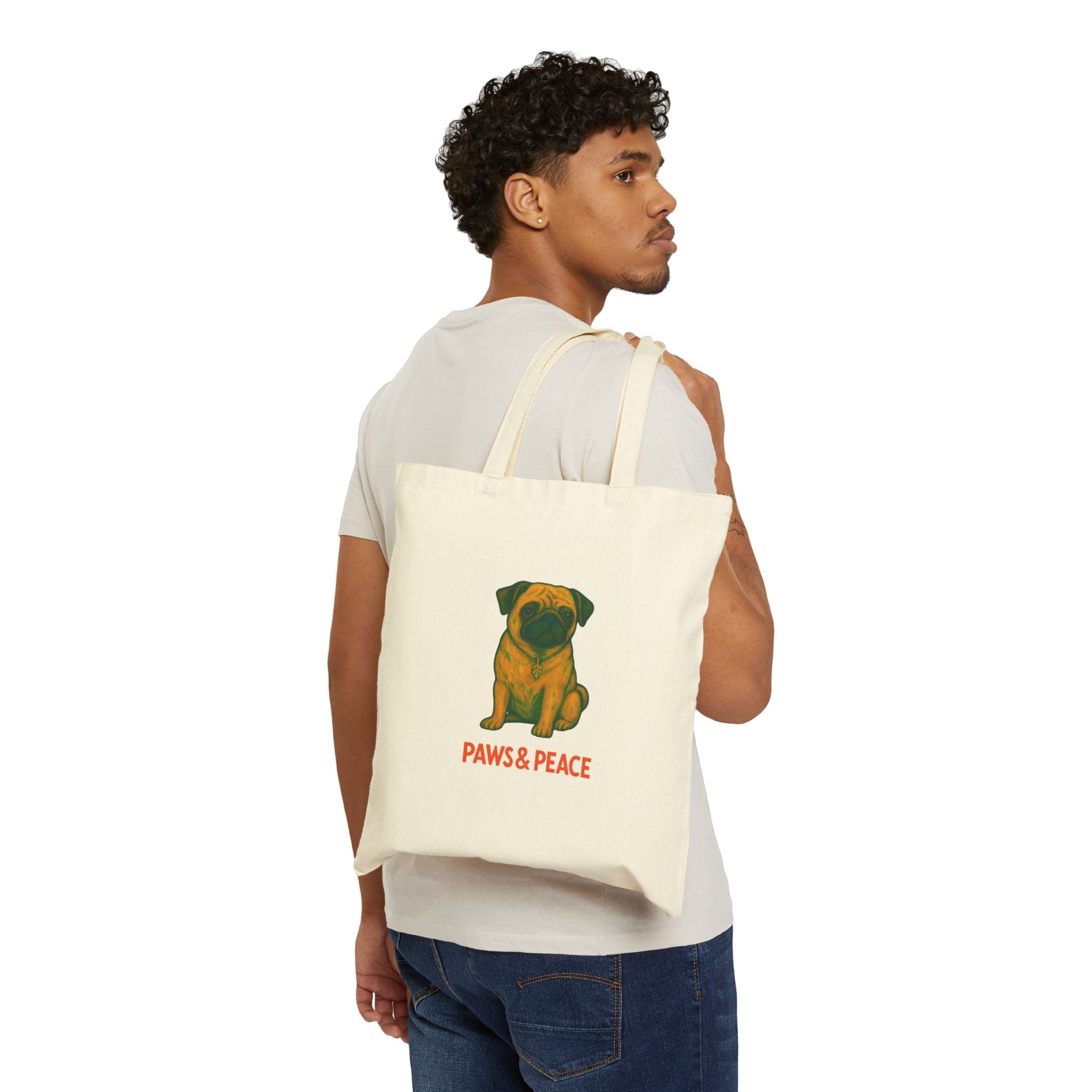 Paws&Peace (Pug)Cotton Canvas Tote Bag Printify